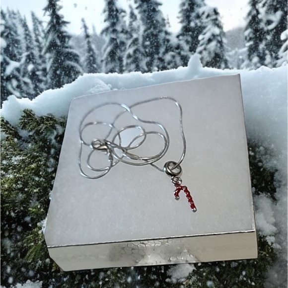 Silver Candy Cane Charm Necklace on 20" ss pl chain.Hand crafted. NEW - Picture 4 of 5